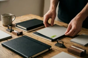Manos tomando notas en un cuaderno durante un workshop presencial para clientes